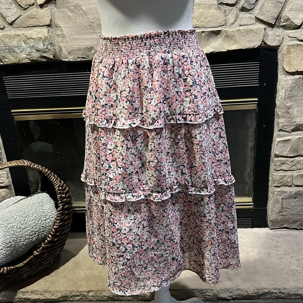 Allegra K Floral Chiffon Skirt XS - Smocked Waist & Tiered